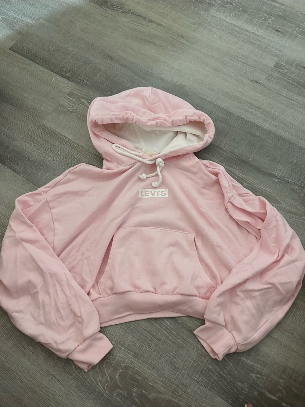 Levi's Light Pink Cropped Hoodie with Kangaroo Pocket
